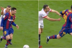 Messi biến Jordan hoá "gã hề" với 2 pha kéo áo lộ liễu.