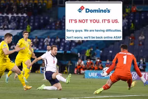 Toàn bộ hệ thống đặt bánh pizza bị đánh sập khi tuyển Anh hạ gục Ukraine tại tứ kết Euro 2020.