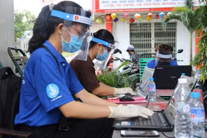 Lực lượng tình nguyện tham gia hỗ trợ nhập dữ liệu liên quan đến các ca nghi nhiễm mới để truy vết xét nghiệm phòng dịch Covid-19 (Ảnh: HCDC)