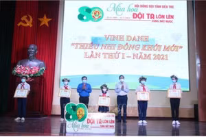 Trao danh hiệu "Thiếu nhi Đồng Khởi mới" (Ảnh: Tỉnh đoàn Bến Tre)