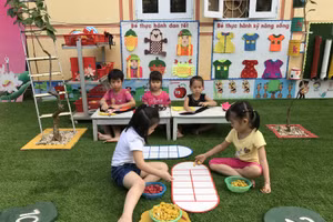 Giờ chơi của trẻ ở Trường Mầm non Yên NInh, TP Yên Bái (ảnh chụp thời điễn Yên Bái chưa giãn cách)