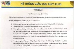 Cơ sở mầm non Kids Club (chung cư Him Lam Phú An, Quận 9) thông báo cho phụ huynh về việc tạm ngưng hoạt động