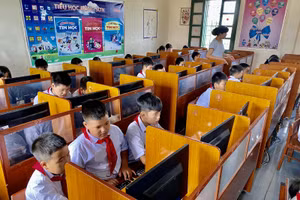 Phòng học vi tính Trường Tiểu học Đông Sơn, huyện Đông Hưng, tỉnh Thái Bình. Ảnh: An Nhiên