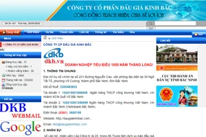 Trang Web của Công ty đấu giá hợp danh Kinh Bắc. Ảnh: daugiakinhbac.com