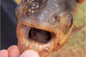 Cận cảnh con cá ăn tạp có hàm răng giống người. (Ảnh: Cục Bảo tồn Động vật Hoang dã Oklahoma)