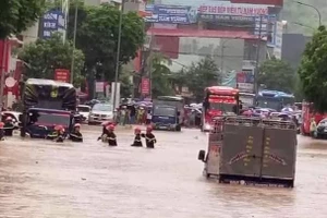 Lực lượng chức năng hỗ trợ giải cứu người và phương tiện bị ngập nước