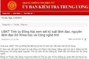 Ủy ban Kiểm tra Tỉnh ủy Đồng Nai xem xét kỷ luật cán bộ.