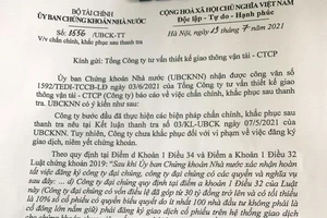 Văn bản của Thanh tra UBCKNN gửi TEDI yêu cầu doanh nghiệp thực hiện đúng quy định của pháp luật về việc phải đăng ký giao dịch, niêm yết chứng khoán. 