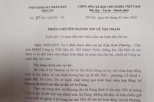 Phiếu chuyển nguồn tin về tội phạm của Vụ Thực hành quyền công tố và kiểm sát điều tra án xâm phạm hoạt động tư pháp và tham nhũng, chức vụ xảy ra trong hoạt động tư pháp (Vụ 6) Viện kiểm sát nhân dân tối cao liên quan đến vụ việc.