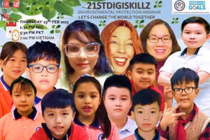 Nhóm học sinh, giáo viên tham gia dự án bảo vệ môi trường, trường Tiểu học Bắc Cường (Lào Cai)