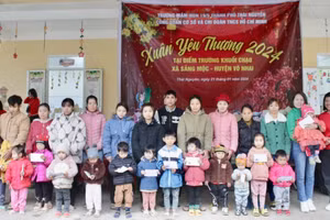 Chương trình “Xuân yêu thương” do các trường mầm non, tiểu học và THCS trên địa bàn TP Thái Nguyên tổ chức đã mang niềm vui đến trò nghèo vùng cao Võ Nhai. Ảnh: TG