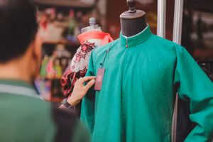 Gian hàng trưng bày áo dài truyền thống. Ảnh: Đình Khải .