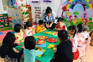 Giờ chơi của trẻ Trường Mầm non Tam Đảo (Vĩnh Phúc). Ảnh: TG