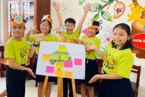 Học sinh khối lớp 4 Trường Tiểu học Lê Đình Chinh sinh hoạt CLB liên môn. Ảnh: NTCC