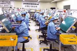 Công nhân làm việc trong một nhà máy tại Cụm công nghiệp Hạp Lĩnh (Bắc Ninh).