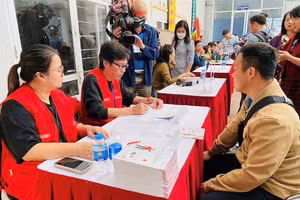 Người lao động tìm kiếm việc làm trong phiên giao dịch việc làm đầu năm. 