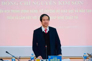 Bộ trưởng Bộ GD&ĐT Nguyễn Kim Sơn phát biểu trong buổi làm việc với Trường Đại học Sư phạm Nghệ thuật Trung ương.