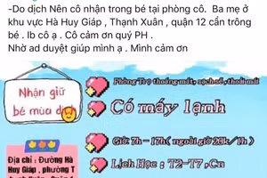 Thông báo nhận trông trẻ tại nhà của một giáo viên mầm non 