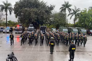 Lực lượng thuộc Bộ Tư lệnh Cảnh sát cơ động sẵn sàng thực hiện công tác bảo đảm an toàn SEA games 31.