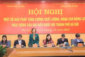 Phó Trưởng đoàn chuyên trách Đoàn đại biểu Quốc hội TP Hà Nội - Phạm Thị Thanh Mai phát biểu tại hội nghị.