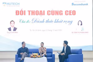 Hai CEO chia sẻ kinh nghiệm, trải nghiệm của bản thân với sinh viên HUTECH tại buổi đối thoại