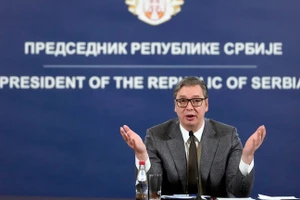 Tổng thống Serbia Aleksandar Vucic phát biểu ở Belgrade. (Ảnh: AP /Darko Vojinovic)