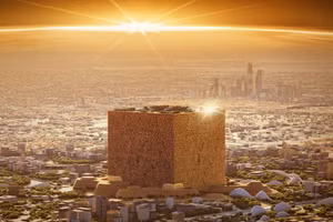 Tòa nhà chọc trời Mukaab (khối lập phương) của Ả Rập Saudi ở trung tâm của New Murabba, thủ đô Riyadh.