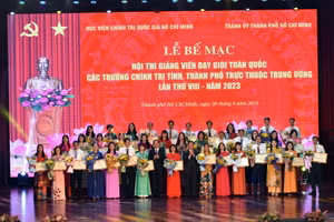 Lễ bế mạc Hội thi Giảng viên dạy giỏi toàn quốc các trường chính trị lần thứ 8. Ảnh: NTCC