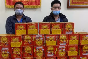 Hai đối tượng bị bắt giữ khi đang vận chuyển 41kg pháo nổ trái phép (Ảnh: Báo Thái Nguyên)