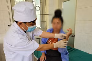 Bác sĩ Trung tâm Y tế huyện Tủa Chùa thăm khám cho bệnh nhân mắc bệnh than.