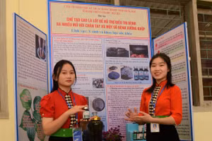 Nhóm học sinh Trường THCS Sam Mứn, huyện Điện Biên thuyết trình về Dự án tham gia dự thi.