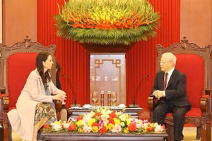 Tổng Bí thư Nguyễn Phú Trọng tiếp Thủ tướng New Zealand Jacinda Ardern. (Ảnh: Trí Dũng/TTXVN)