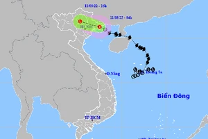 Vị trí và hướng di chuyển của áp thấp nhiệt đới. (Ảnh: NCHMF). 