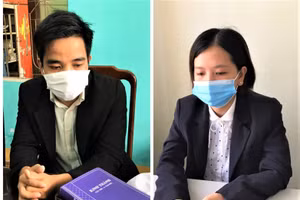 Hai đối tượng Rin và Huyền tại cơ quan Công an.