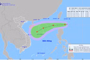 Hình ảnh về áp thấp nhiệt đới gần biển Đông.