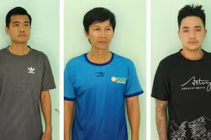 Lê Huy An (ngoài cùng bên trái) cùng 2 đối tượng có liên quan.