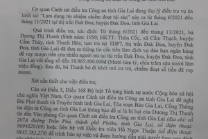 Cơ quan Cảnh sát điều tra, Công an tỉnh Gia Lai đã phát đi thông báo truy tìm bị hại bị Dương Thị Thanh lừa đảo.