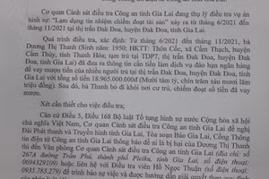 Cơ quan Cảnh sát điều tra, Công an tỉnh Gia Lai đã phát đi thông báo truy tìm bị hại bị Dương Thị Thanh lừa đảo.