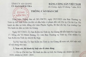 Thông cáo báo chí từ UBKT Tỉnh ủy An Giang.