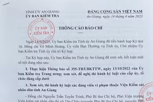 Thông cáo báo chí của UBKT Tỉnh ủy An Giang.