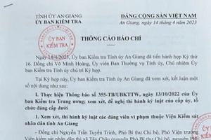 Thông cáo báo chí của UBKT Tỉnh ủy An Giang.