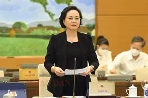 Bộ trưởng Bộ Nội vụ Phạm Thị Thanh Trà trình bày Tờ trình (Ảnh Lâm Hiển).