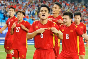 Quang Nho và các đồng đội thi đấu xuất sắc tại giải U23 Đông Nam Á 2022.