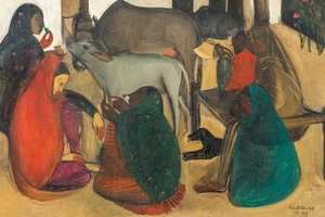 'The Story Teller' (1937) trở thành bức tranh Ấn Độ đắt nhất với giá 7,45 triệu USD. Ảnh: Saffronart