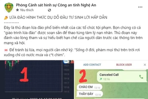 Trang Facebook của Phòng CSHS Công an tỉnh Nghệ An cảnh báo hình thức lừa đảo đầu tư tài chính. Ảnh chụp màn hình