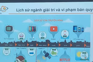 Biểu đồ thể hiện lịch sử ngành giải trí và vi phạm bản quyền được cung cấp bởi ông Nguyễn Ngọc Hân, Tổng Giám đốc Công ty Thủ Đô Multimedia. Ảnh: Bình Thanh.