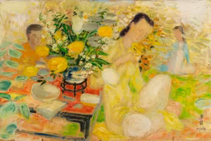 Tác phẩm 'L'heure du thé en famille' (Bữa trà gia đình) - Lê Phổ, có giá khởi điểm 127.000 đến 190.000 USD (từ 3 - 5 tỉ đồng).