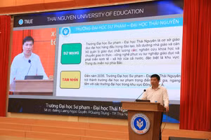 PGS.TS Hà Trần Phương, Bí thư Đảng ủy, Chủ tịch Hội đồng Trường Đại học Sư phạm (ĐH Thái Nguyên) phát biểu khai mạc Hội nghị