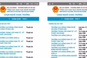 Một giao diện trong app Chọn nghề - Chọn trường.