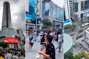 Tòa nhà SEG Plaza rung lắc khiến nhiều người tháo chạy.